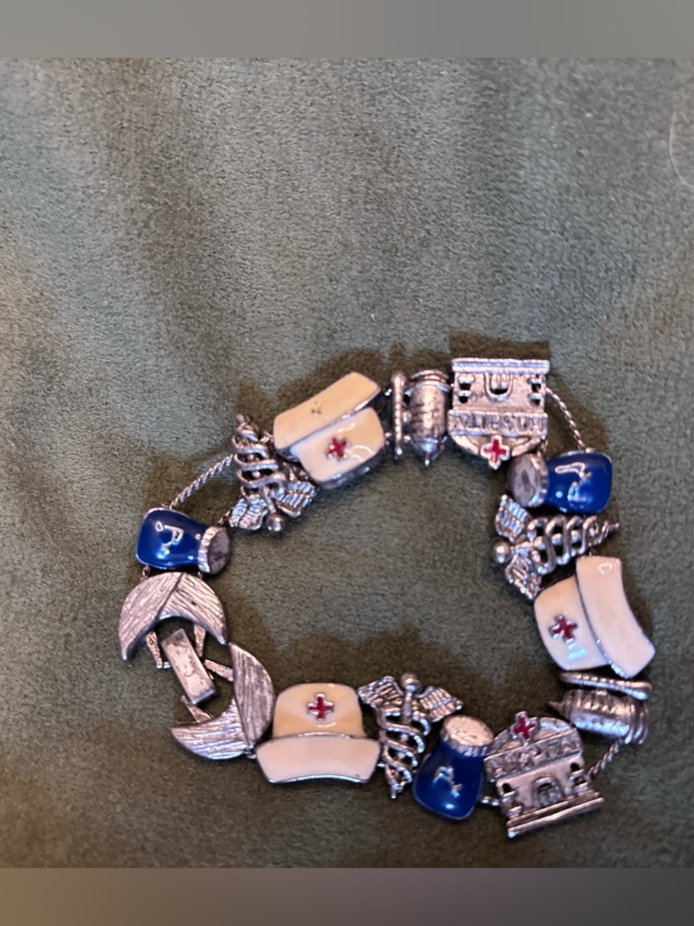 Women's Nurse-Themed Charm Bracelet - Blue and White